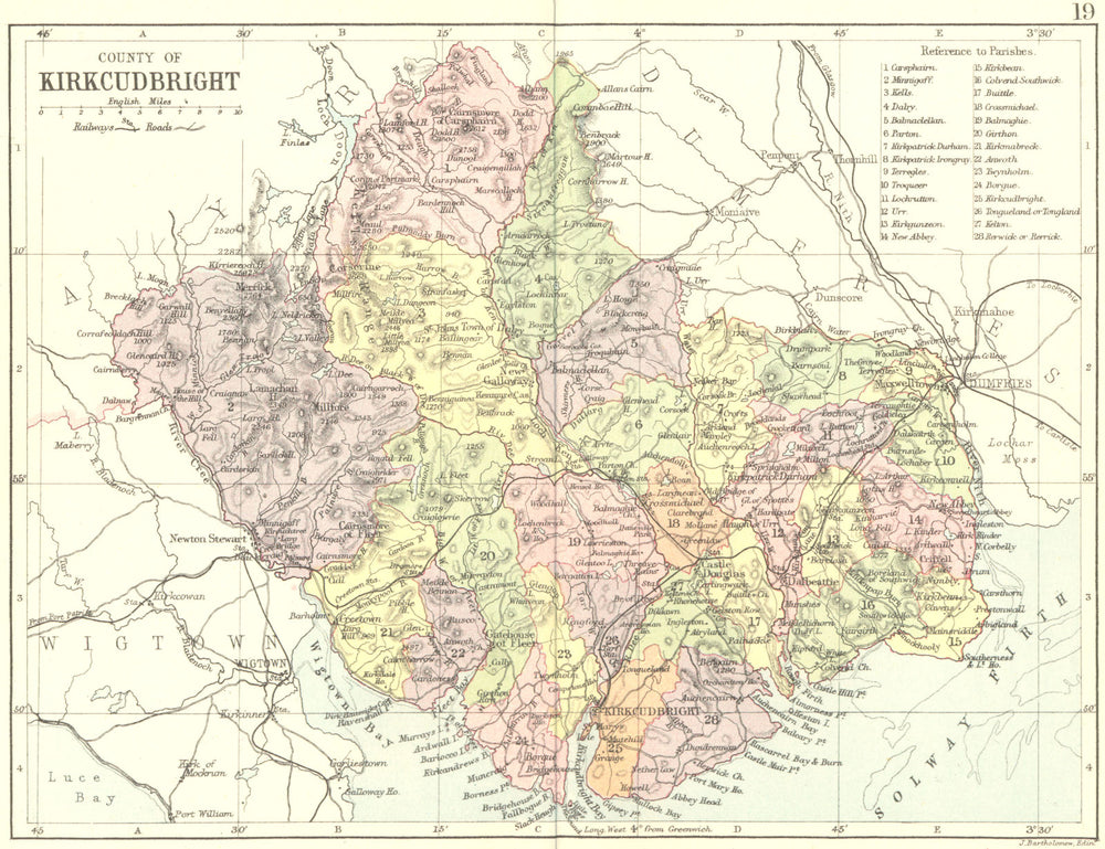 SCOTLAND. Kirkcudbright. Kirkcudbrightshire 1891 old antique map plan chart