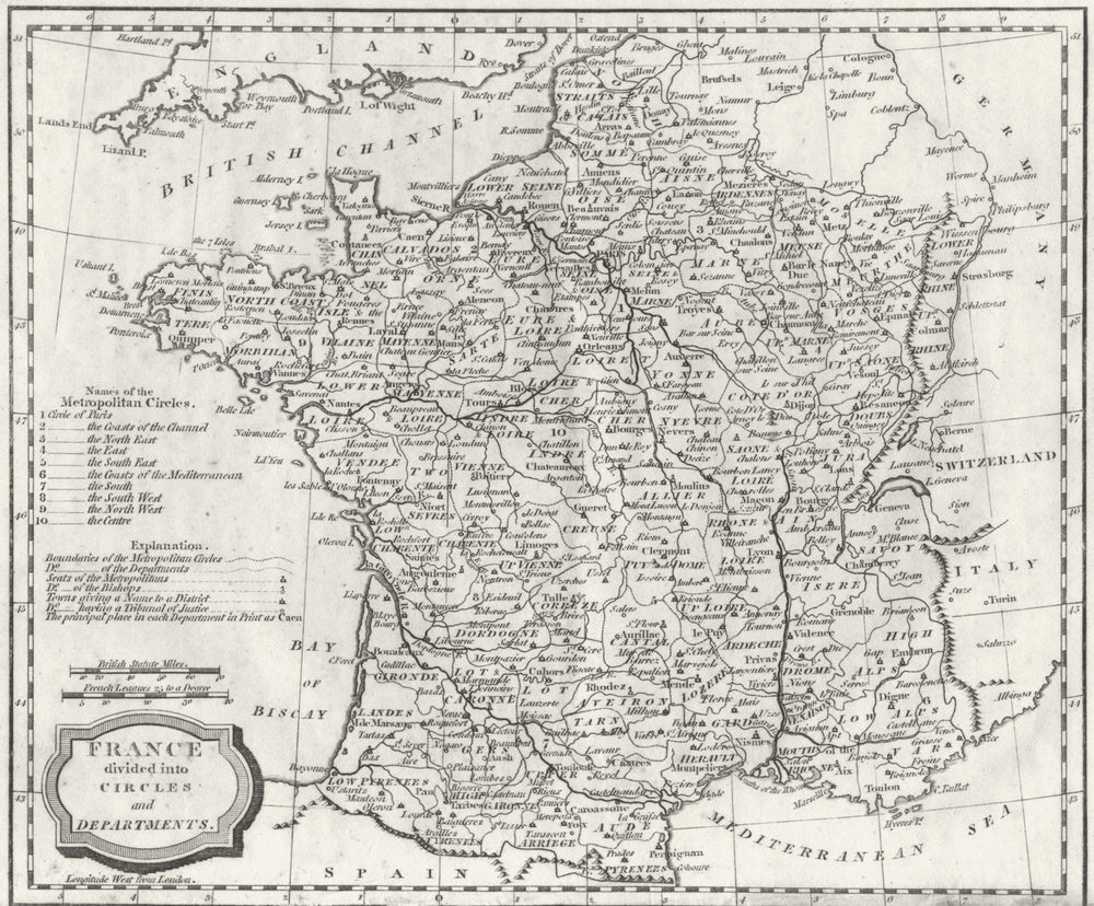 FRANCE. Circles & departments. Brightly 1807 old antique map plan chart