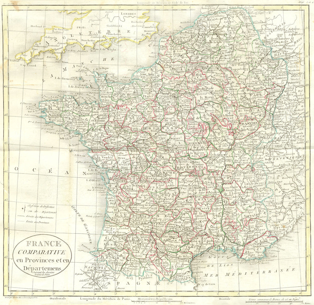 FRANCE. Provinces Departements. Langlois Guthrie 1802 old antique map chart