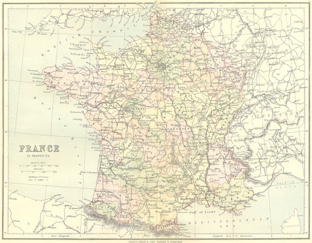 FRANCE. Provinces. Philip 1888 old antique vintage map plan chart