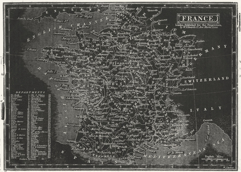 FRANCE. Pinnock 1833 old antique vintage map plan chart