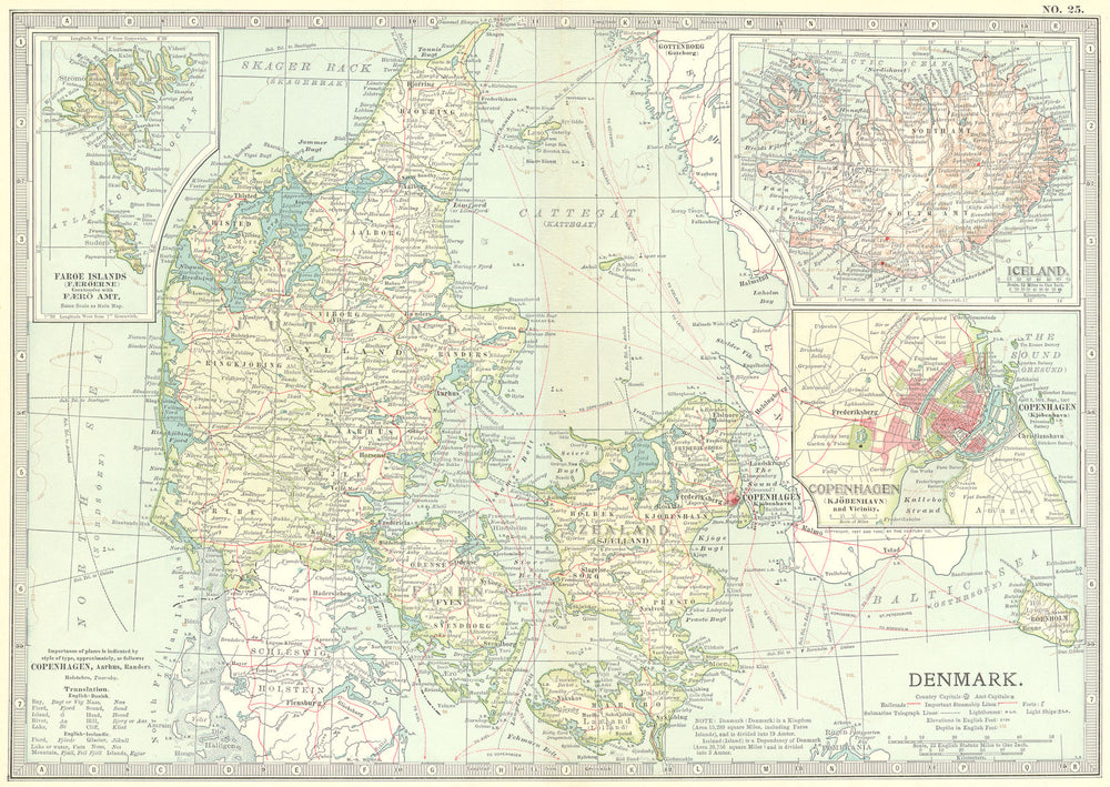 DENMARK. Iceland. Faroes. Inset Copenhagen 1903 old antique map plan chart