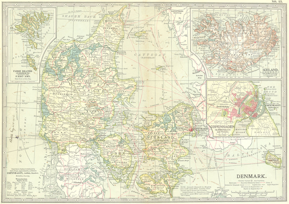 DENMARK. & Iceland. Copenhagen Faroes 1903 old antique vintage map plan chart
