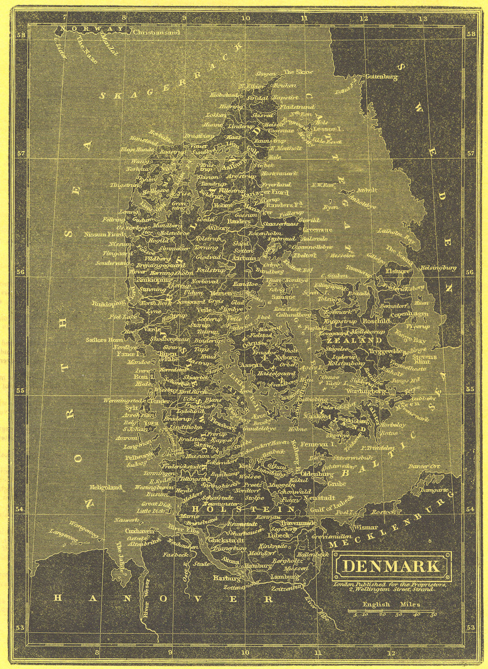 DENMARK. Pinnock 1833 old antique vintage map plan chart