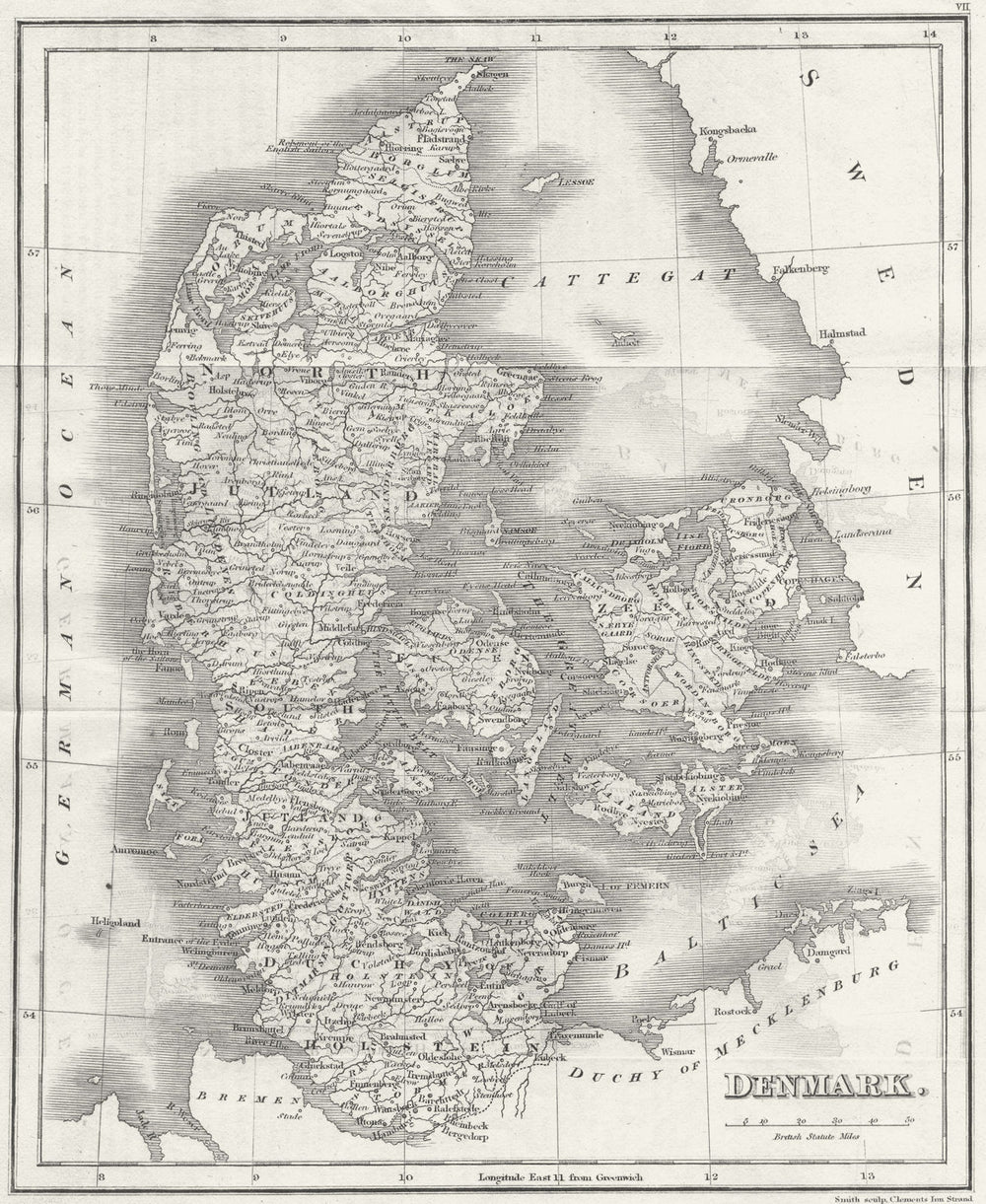 DENMARK. Guthrie SMITH  1819 old antique vintage map plan chart