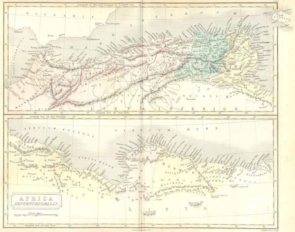 AFRICA. Septentrionalis. North. Butler Classical 1861 old antique map chart