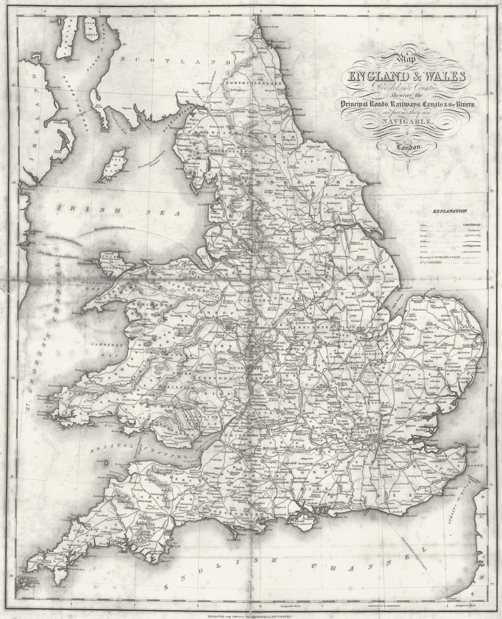 ENGLAND WALES. Roads, rail, canals, rivers. Lewis 1831 old antique map chart
