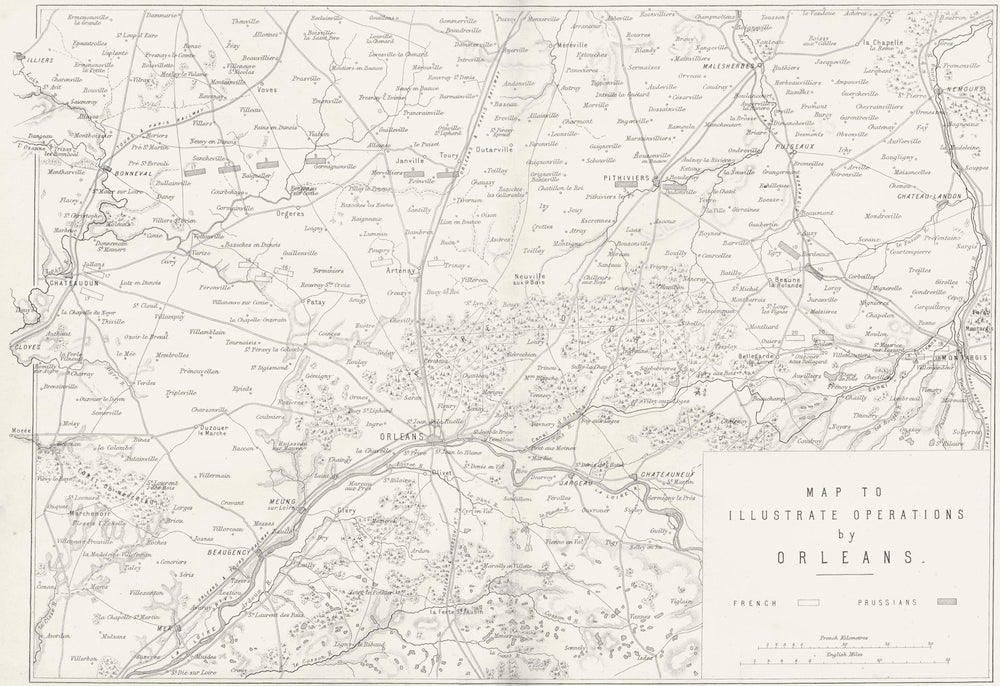 ORLEANS. operations map. Franco-Prussian war 1875 old antique plan chart