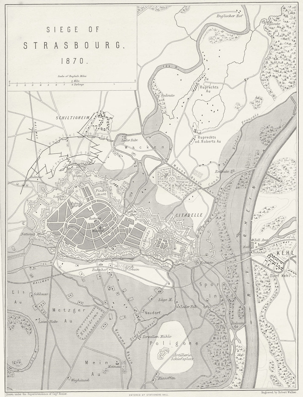 FRANCE. Siege of Strasbourg, 1870  1875 old antique vintage map plan chart