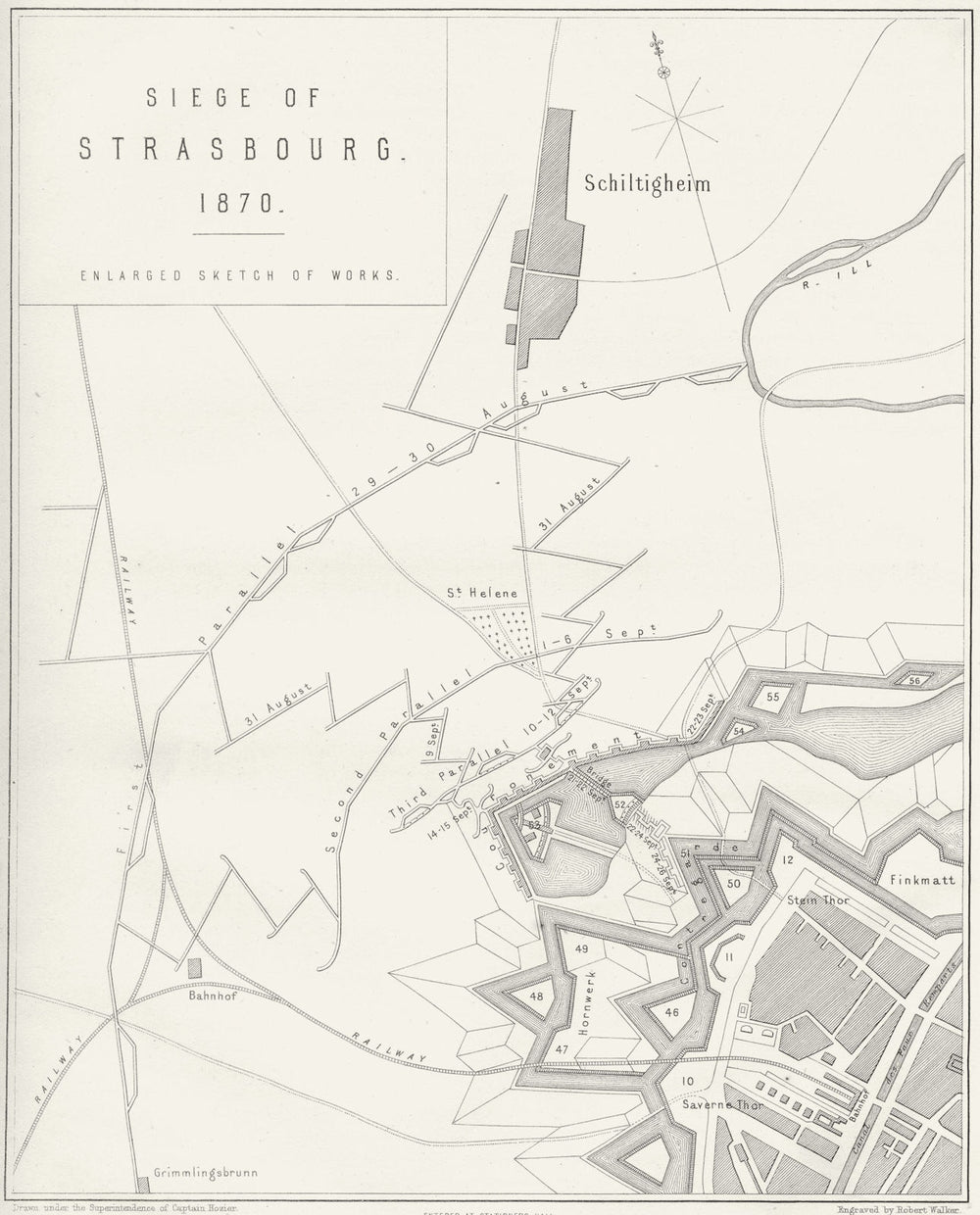 FRANCE. Siege of Strasbourg, 1870  1875 old antique vintage map plan chart