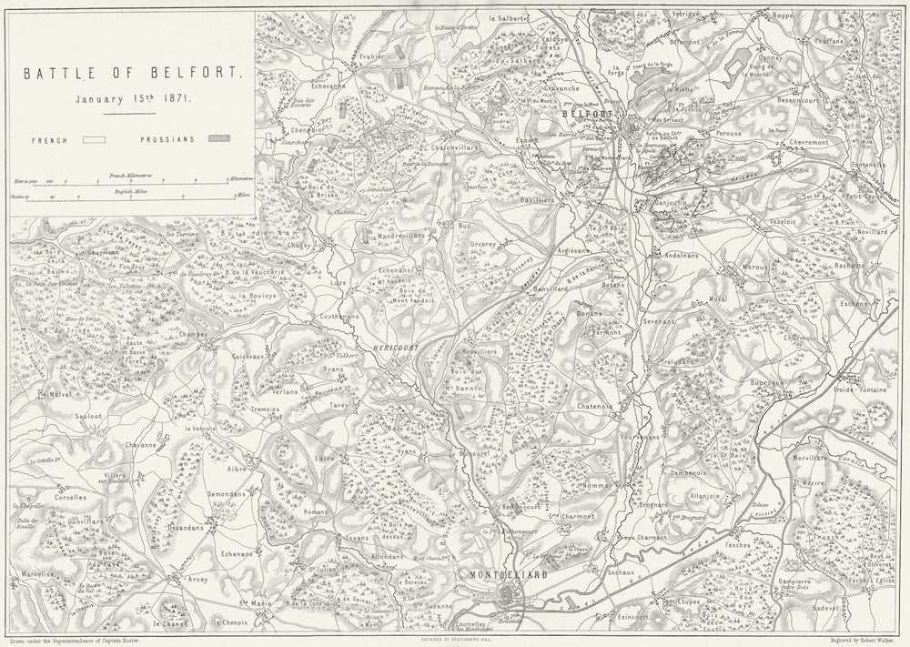 FRANCO-PRUSSIAN WAR. Battle of Belfort, 1871 1875 old antique map plan chart