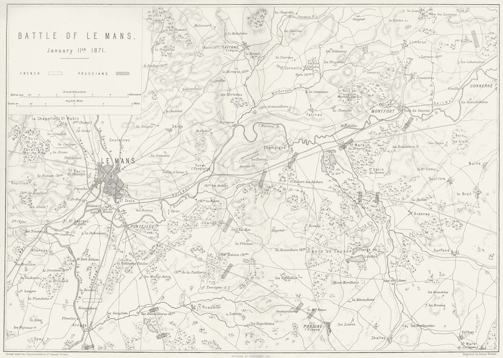 FRANCO-PRUSSIAN WAR. Battle of Le Mans, 1871 1875 old antique map plan chart