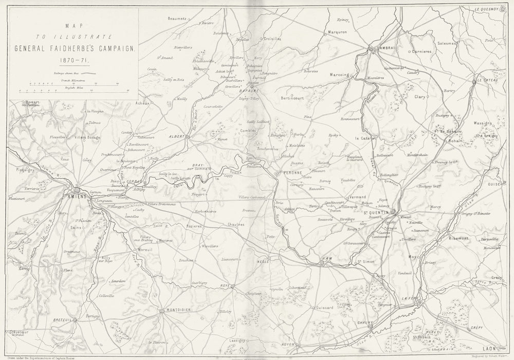 FRANCO-PRUSSIAN WAR. Faidherbe Campaign map Amiens  1875 old antique chart