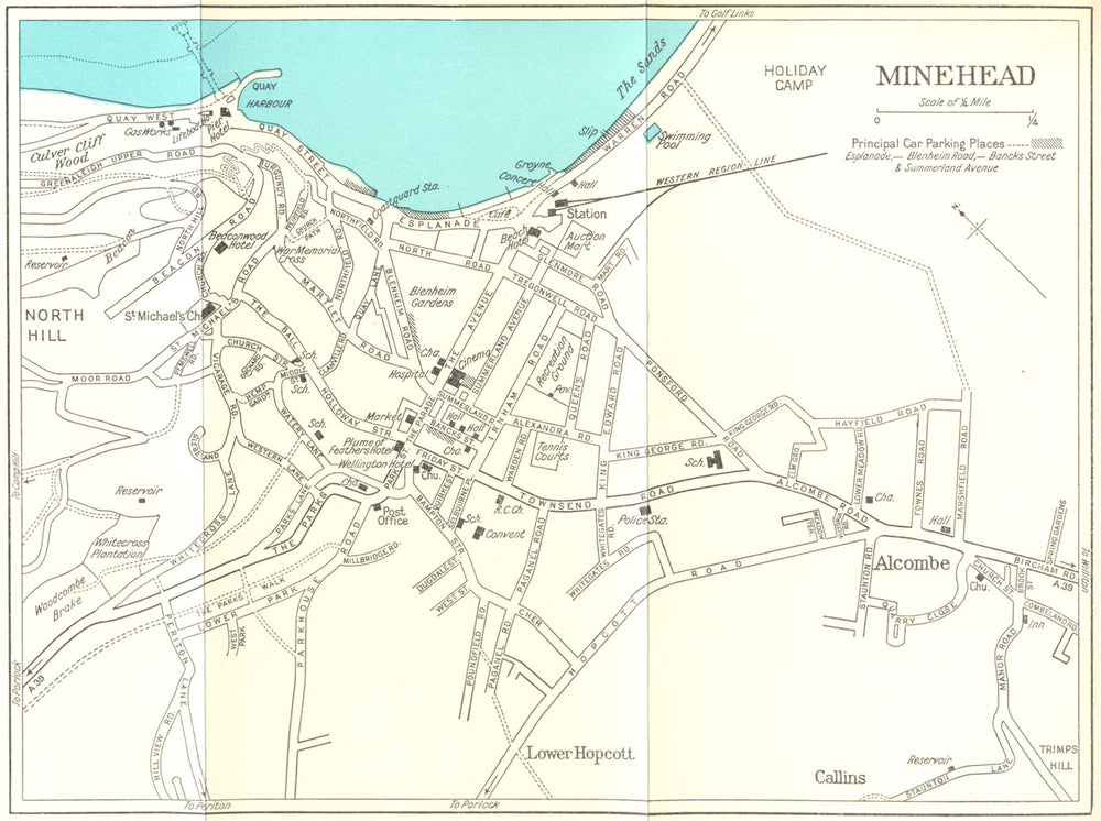 MINEHEAD vintage town/city plan. Somerset. WARD LOCK 1965 old vintage map