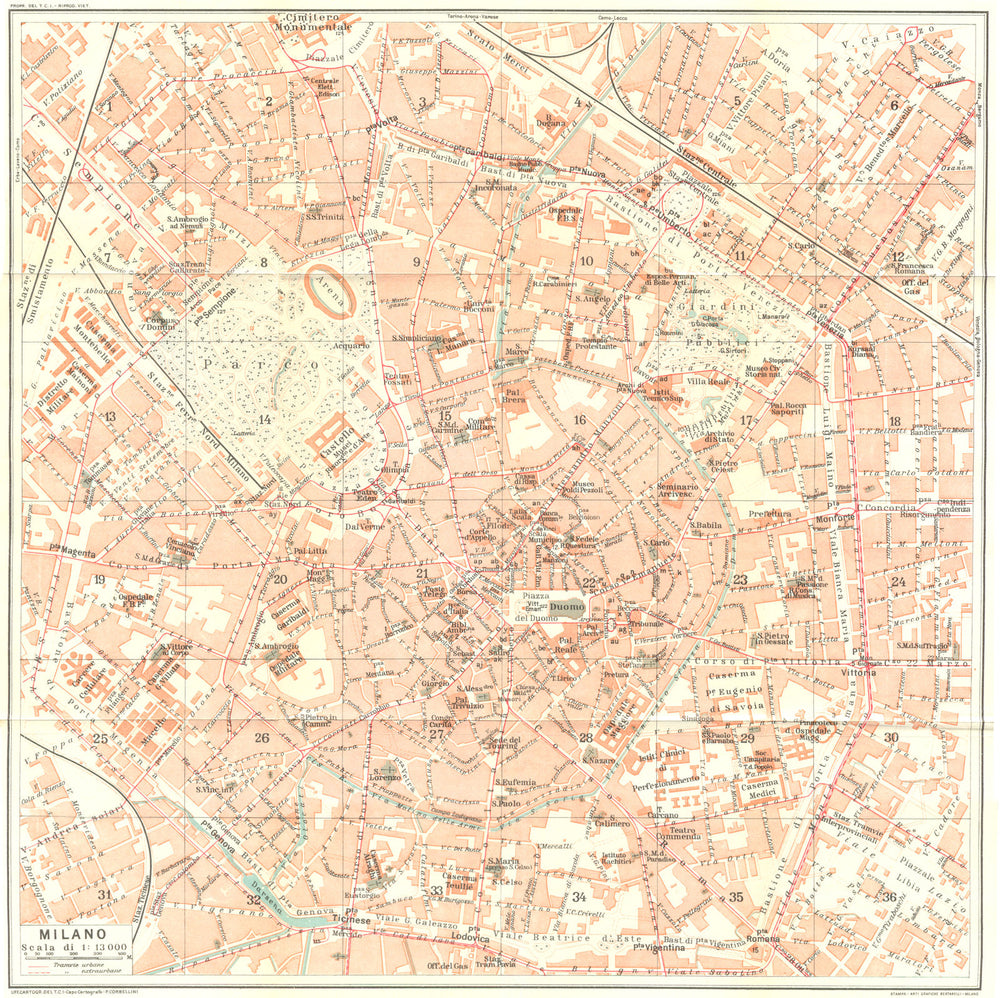 MILAN MILANO. Vintage town city map plan. Italy 1927 old vintage chart