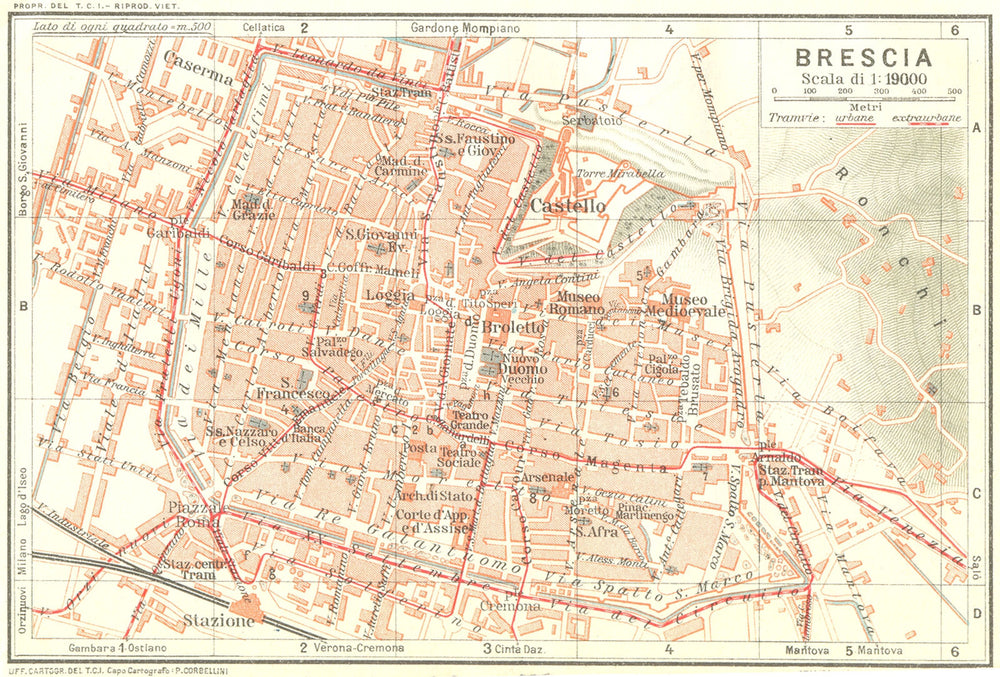 BRESCIA. Vintage town city map plan. Italy 1927 old vintage chart