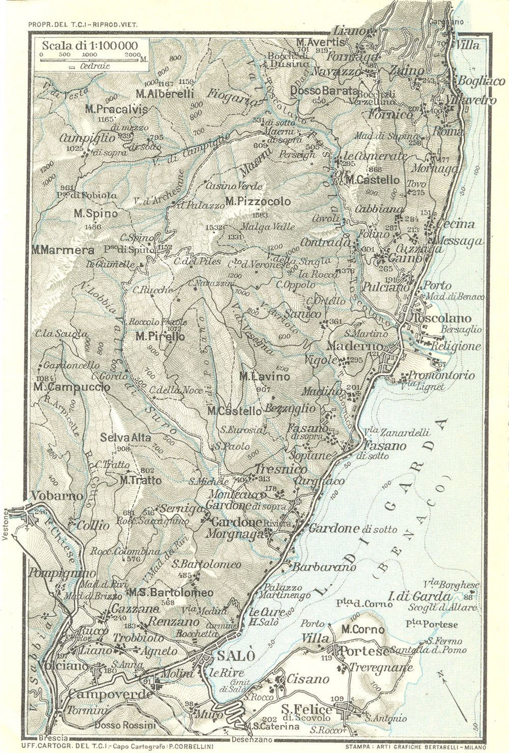 LAKE LAGO DI GARDA. Vintage map plan. Salo. Italy 1927 old vintage chart