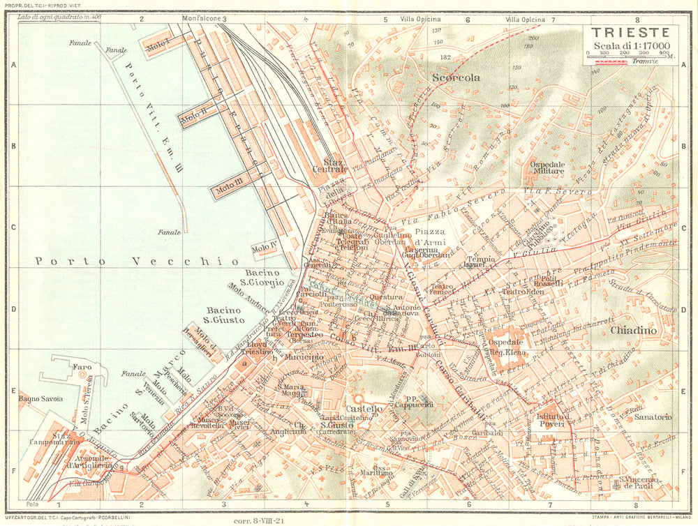 TRIESTE. Vintage town city map plan. Italy 1927 old vintage chart
