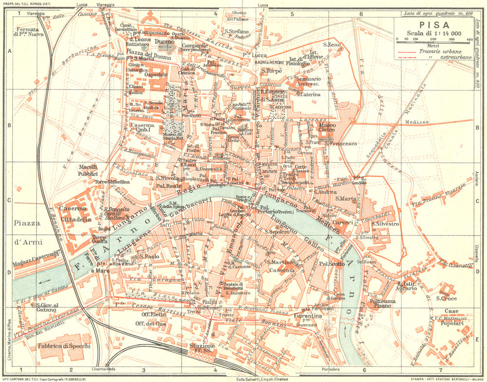 PISA. Vintage town city map plan. Italy 1927 old vintage chart