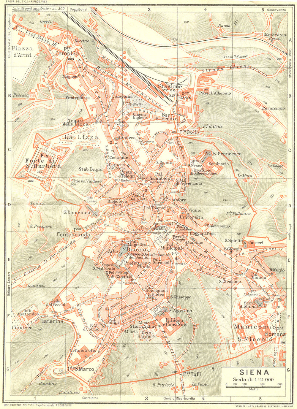 SIENA. Vintage town city map plan. Italy 1927 old vintage chart