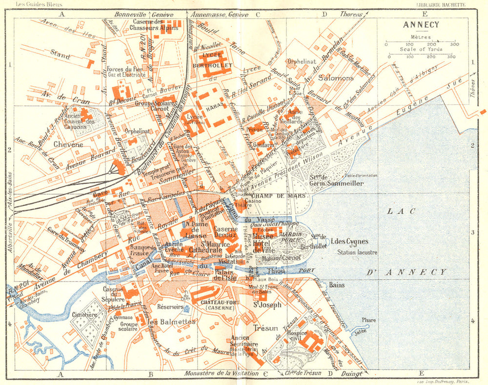 FRANCE. Annecy 1926 old vintage map plan chart