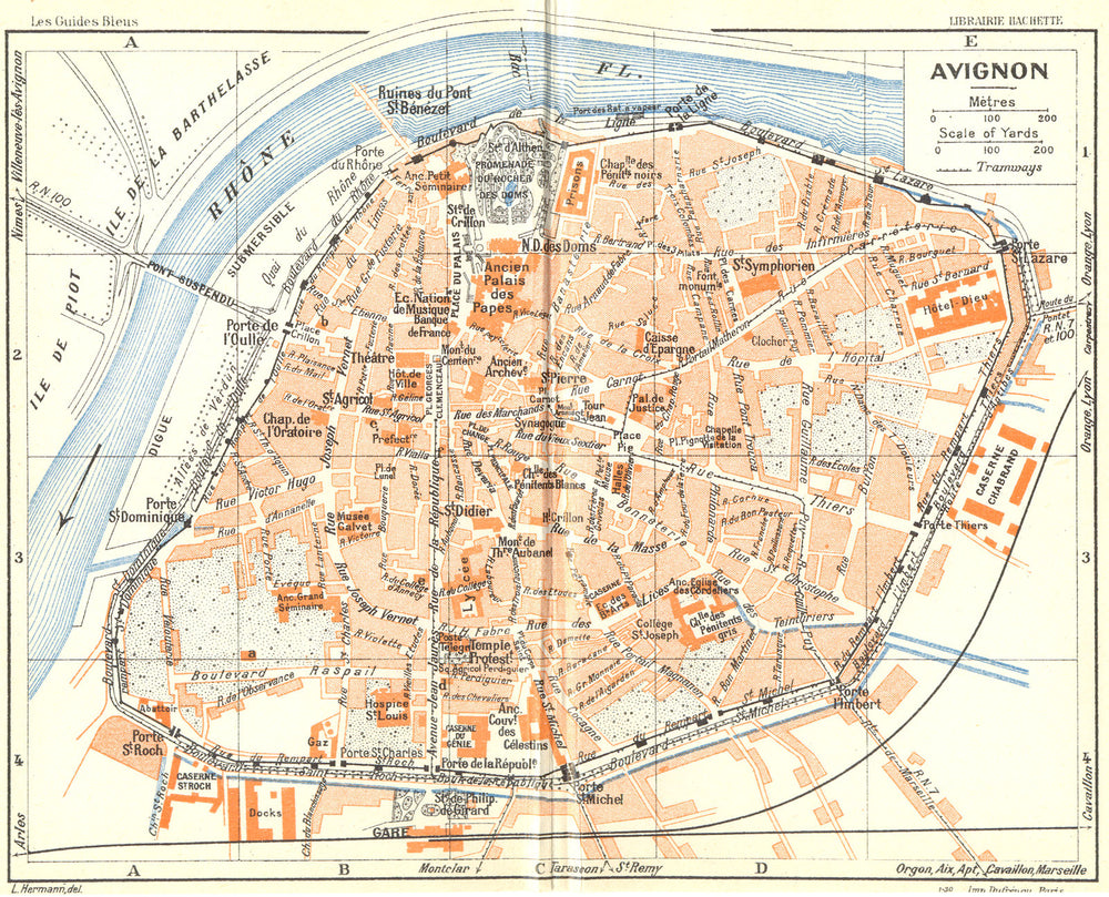 PROVENCE. Avignon 1926 old vintage map plan chart
