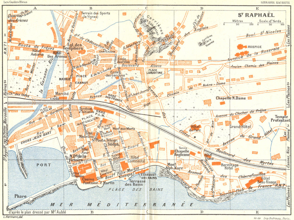 COTE D'AZUR. St Raphael 1926 old vintage map plan chart