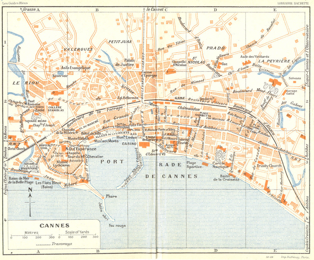 COTE D'AZUR. Cannes 1926 old vintage map plan chart