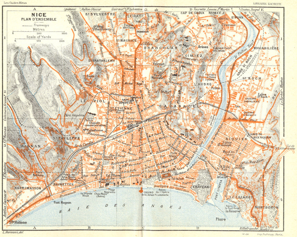 COTE D'AZUR. Nice Plan D'Ensemble 1926 old vintage map chart