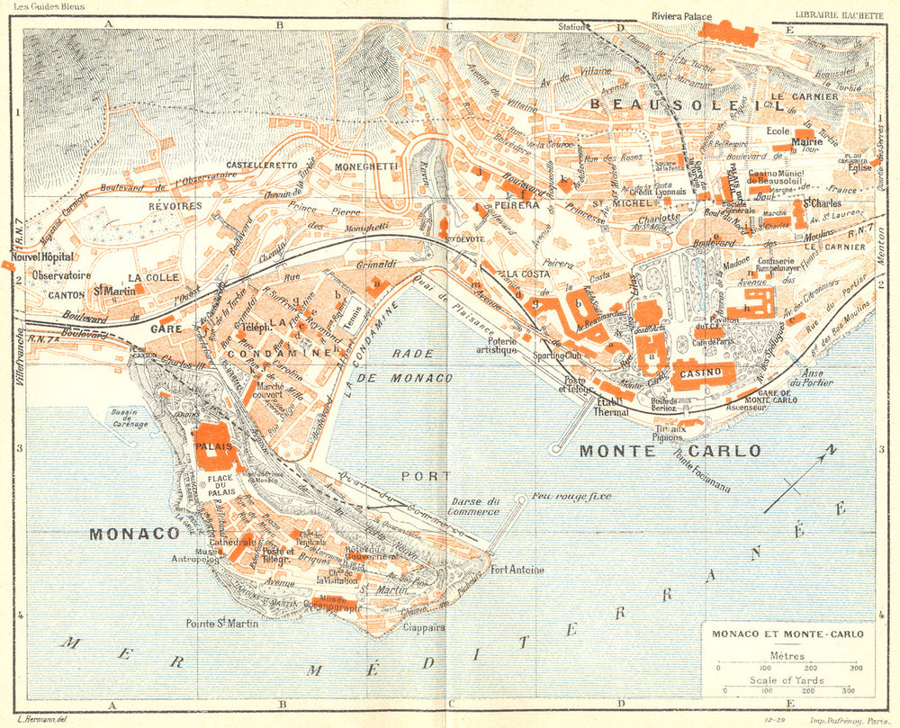 COTE D'AZUR. Monaco Et Monte-Carlo 1926 old vintage map plan chart
