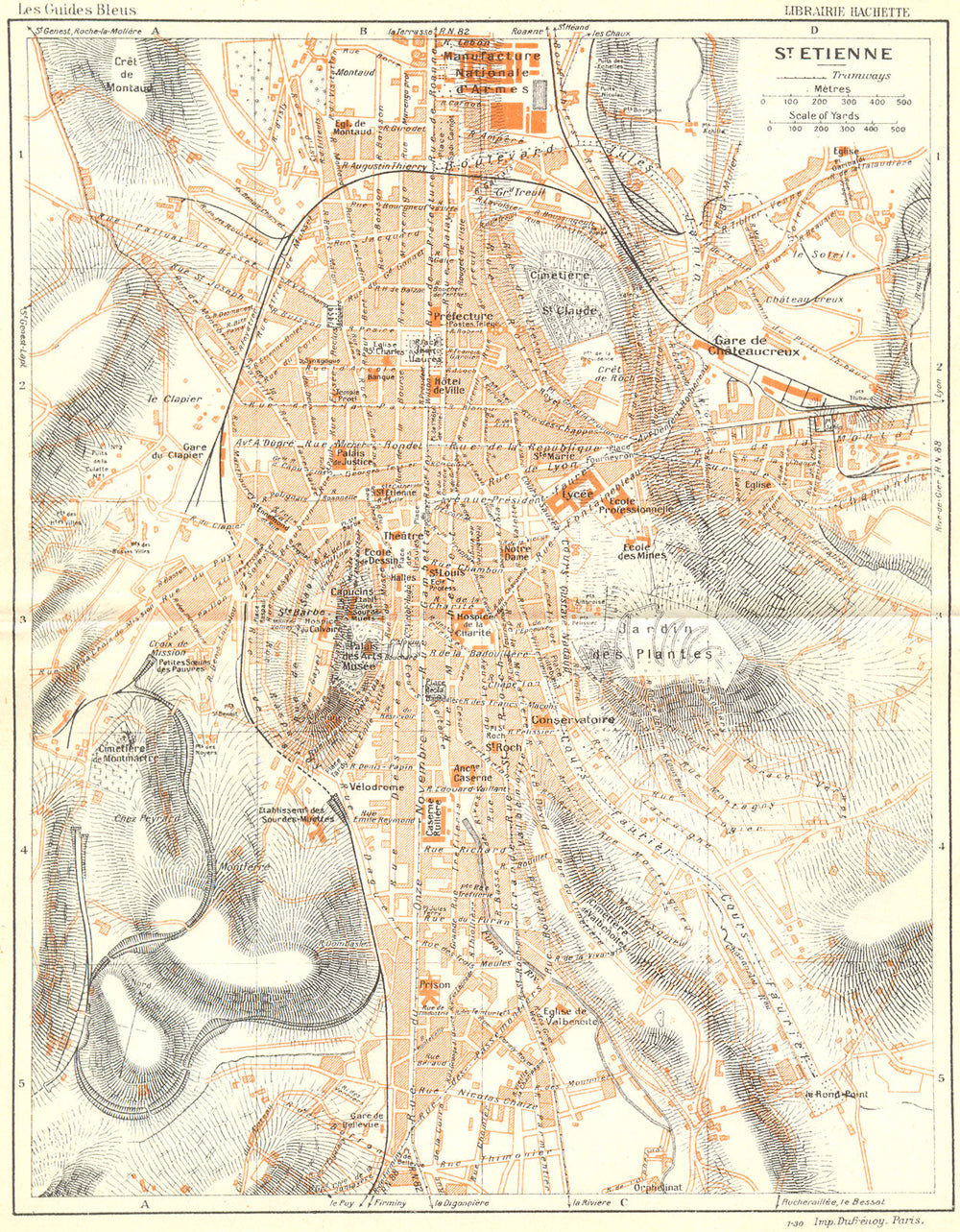FRANCE. St Etienne 1926 old vintage map plan chart