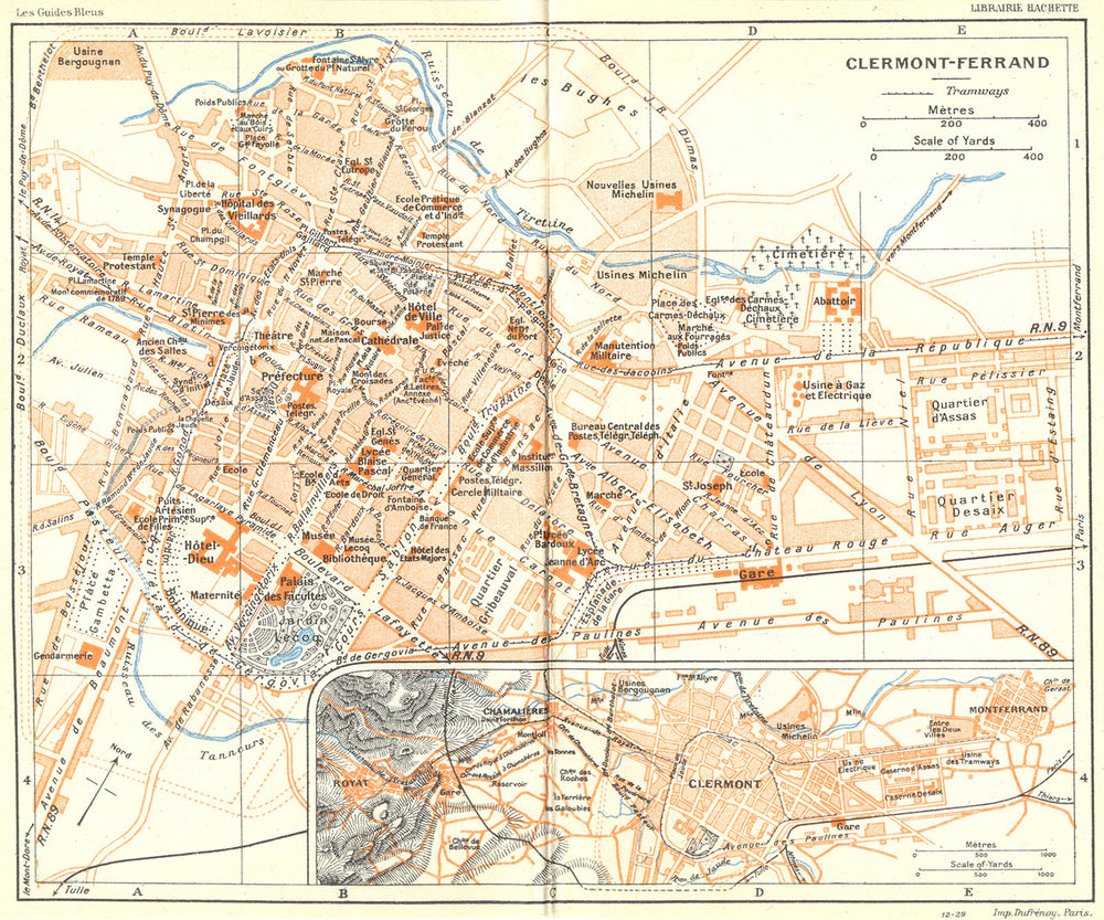 FRANCE. Clermont-Ferrand 1926 old vintage map plan chart