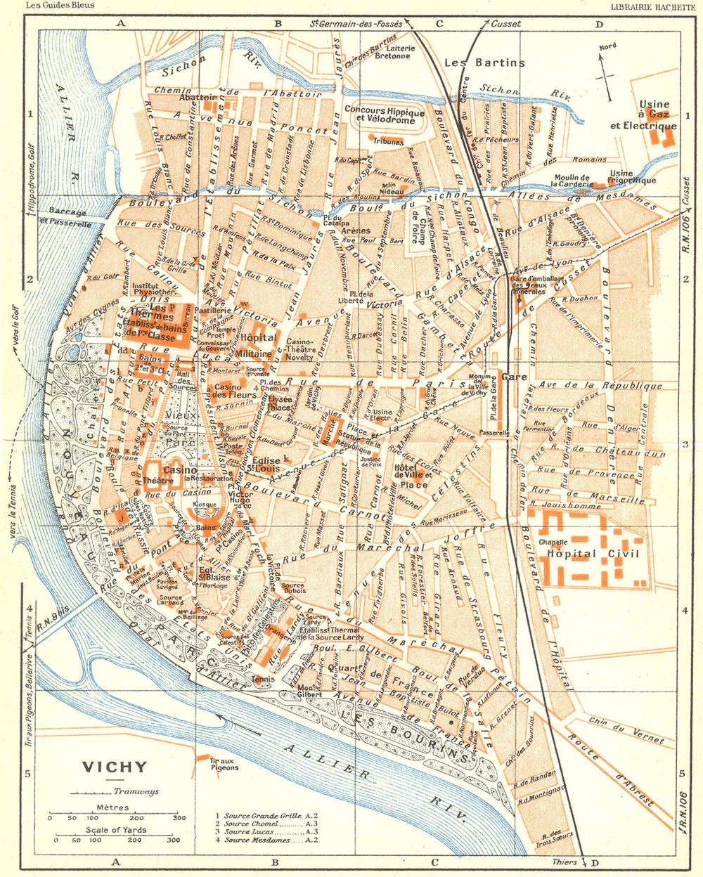 FRANCE. Vichy 1926 old vintage map plan chart