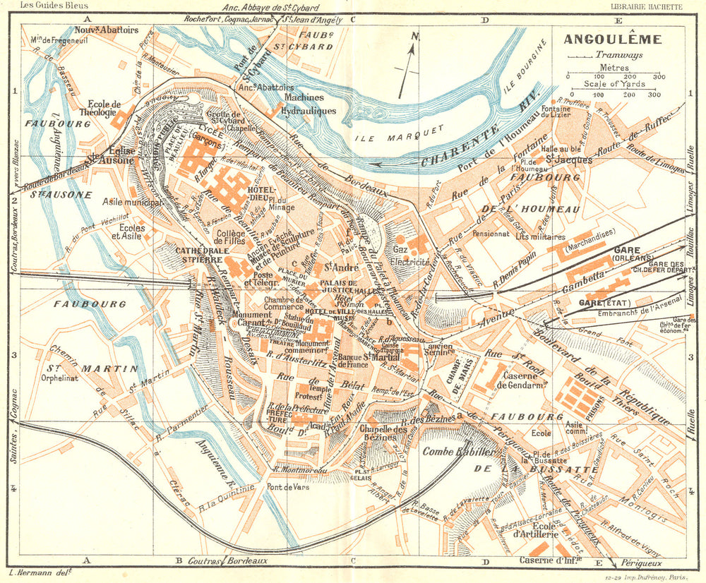 FRANCE. Angouleme 1926 old vintage map plan chart