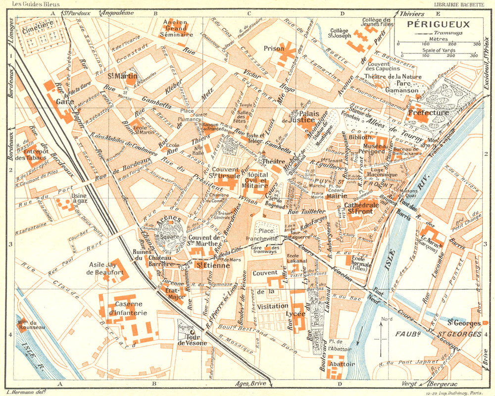 FRANCE. Perigueux 1926 old vintage map plan chart