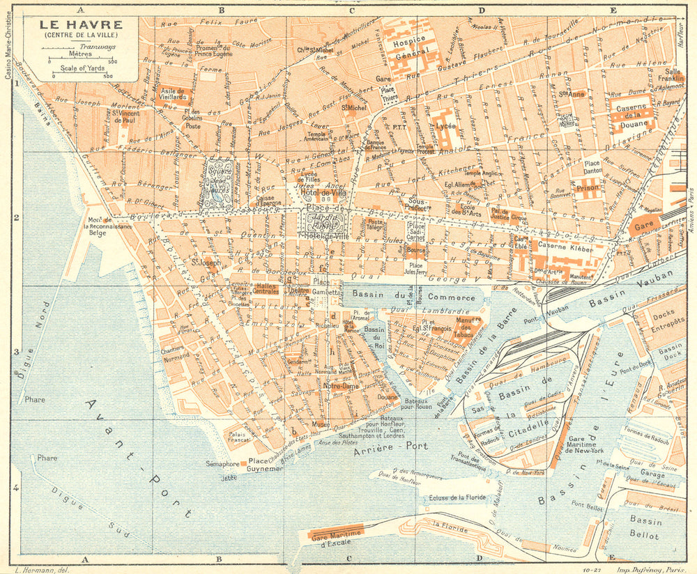 NORMANDY. Normandie. Le Havre 1928 old vintage map plan chart