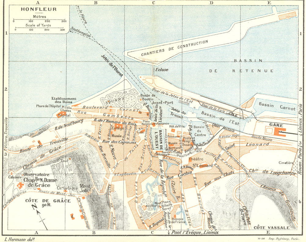 NORMANDY. Normandie. Honfleur 1928 old vintage map plan chart