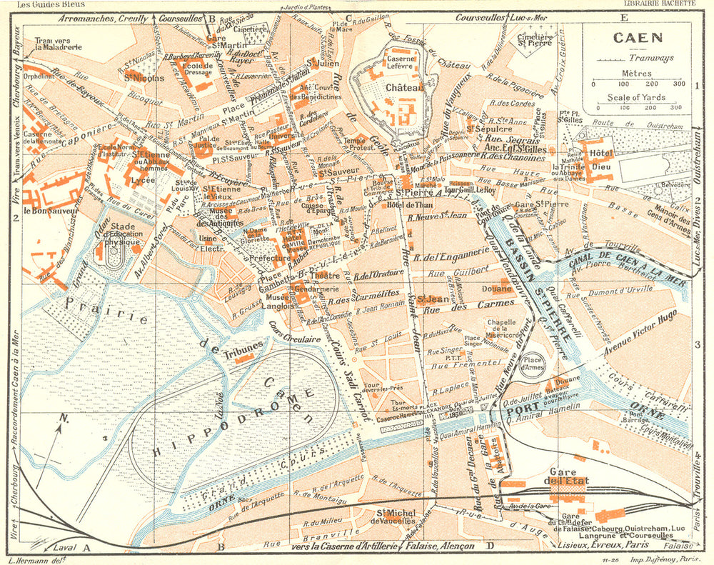 NORMANDY. Normandie. Caen 1928 old vintage map plan chart