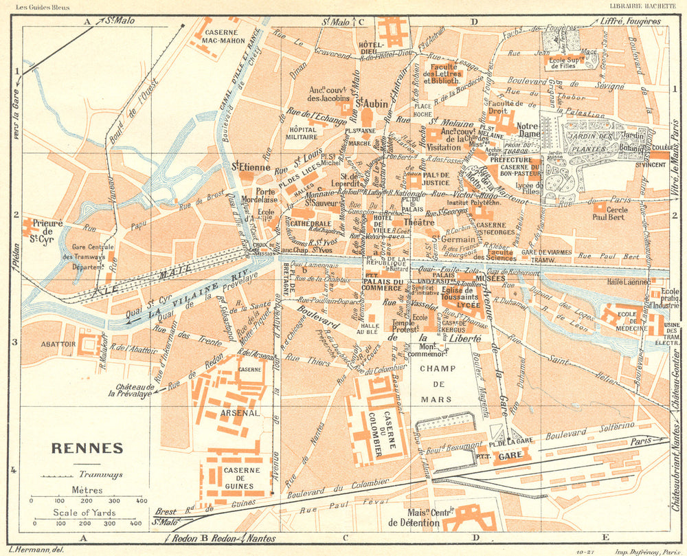 BRITTANY. Bretagne. Rennes 1928 old vintage map plan chart