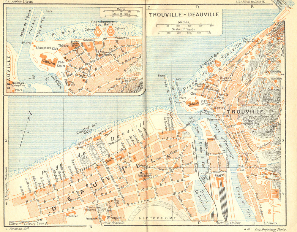 FRANCE. Trouville-Deauville 1932 old vintage map plan chart