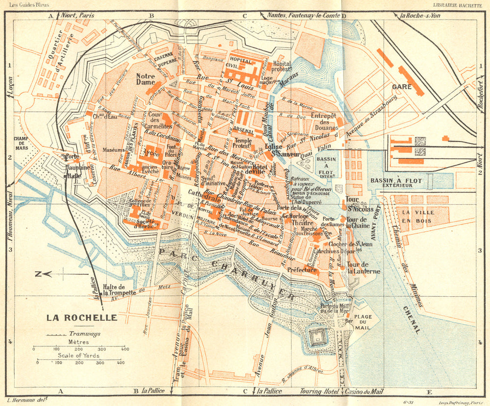 FRANCE. La Rochelle 1932 old vintage map plan chart