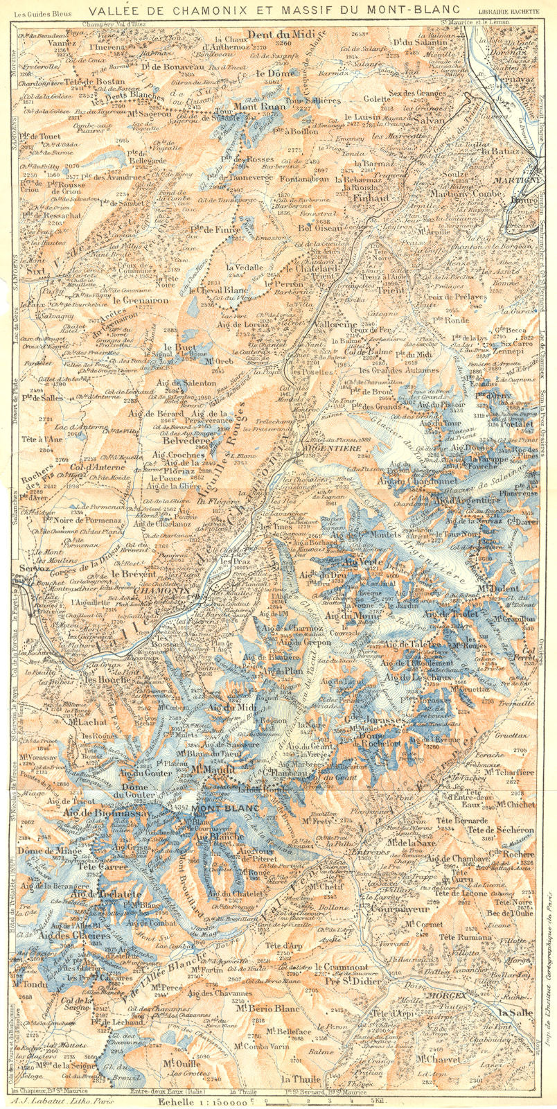 HAUTE-SAVOIE. Chamonix Massif du Mont-Blanc. Alpes Françaises 1926 old map
