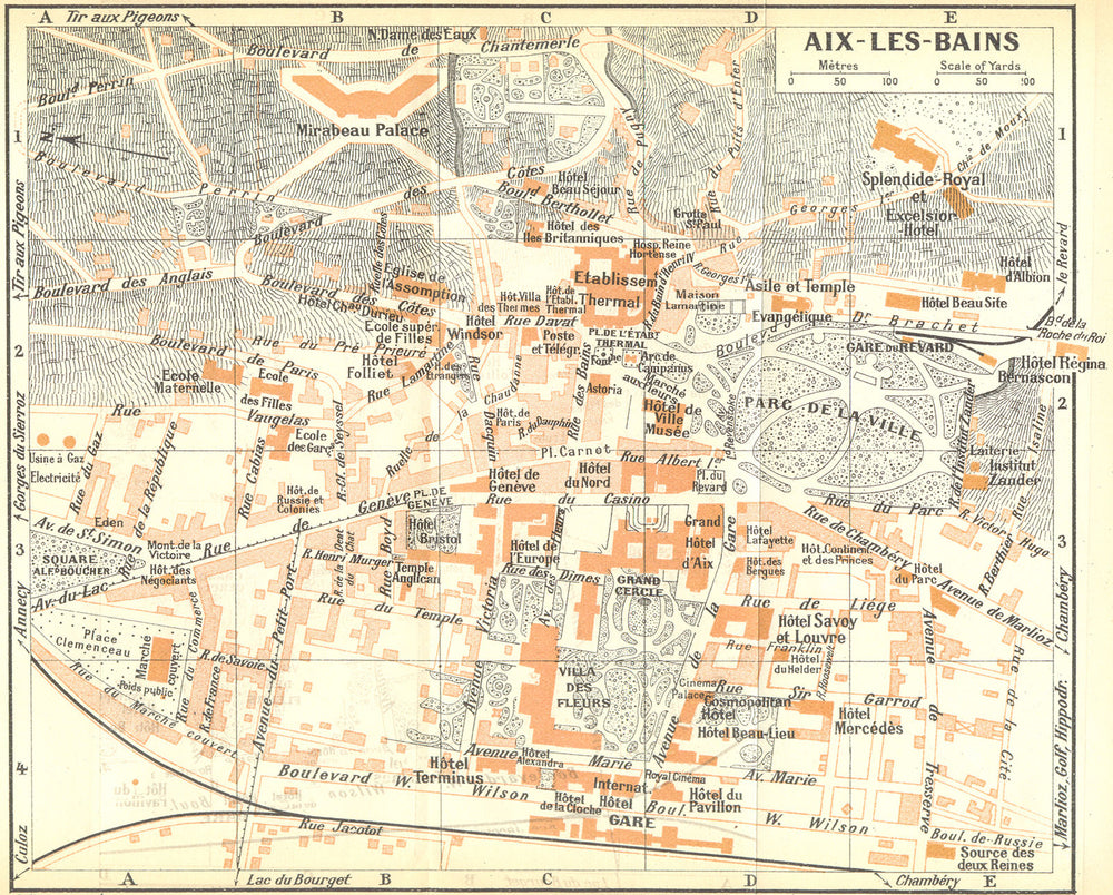 FRENCH ALPS. Aix-Les-Bains. Alpes Françaises 1926 old vintage map plan chart