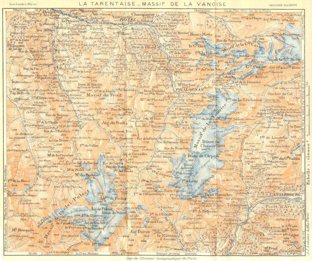 TARENTAISE. SAVOIE. Massif de Vanoise. Alpes Françaises 1926 old vintage map