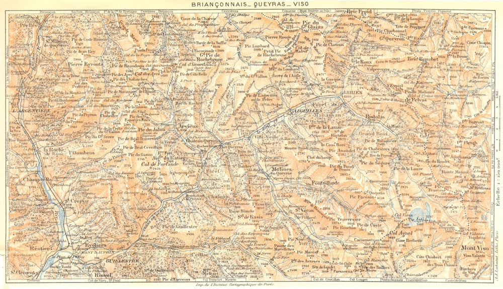 HAUTES-ALPES. Brianconnais Queyras Viso. Alpes Françaises 1926 old vintage map