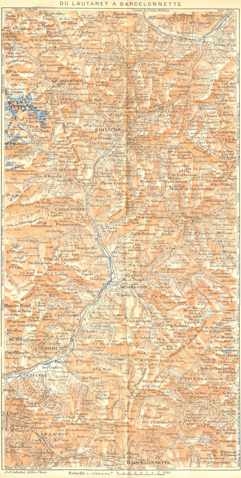 FRENCH ALPS ALPES. 05 04 Lautaret - Barcelonnette. Alpes Françaises 1926 map