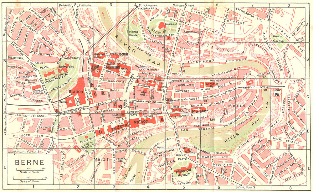 SWITZERLAND. Berne 1923 old antique vintage map plan chart