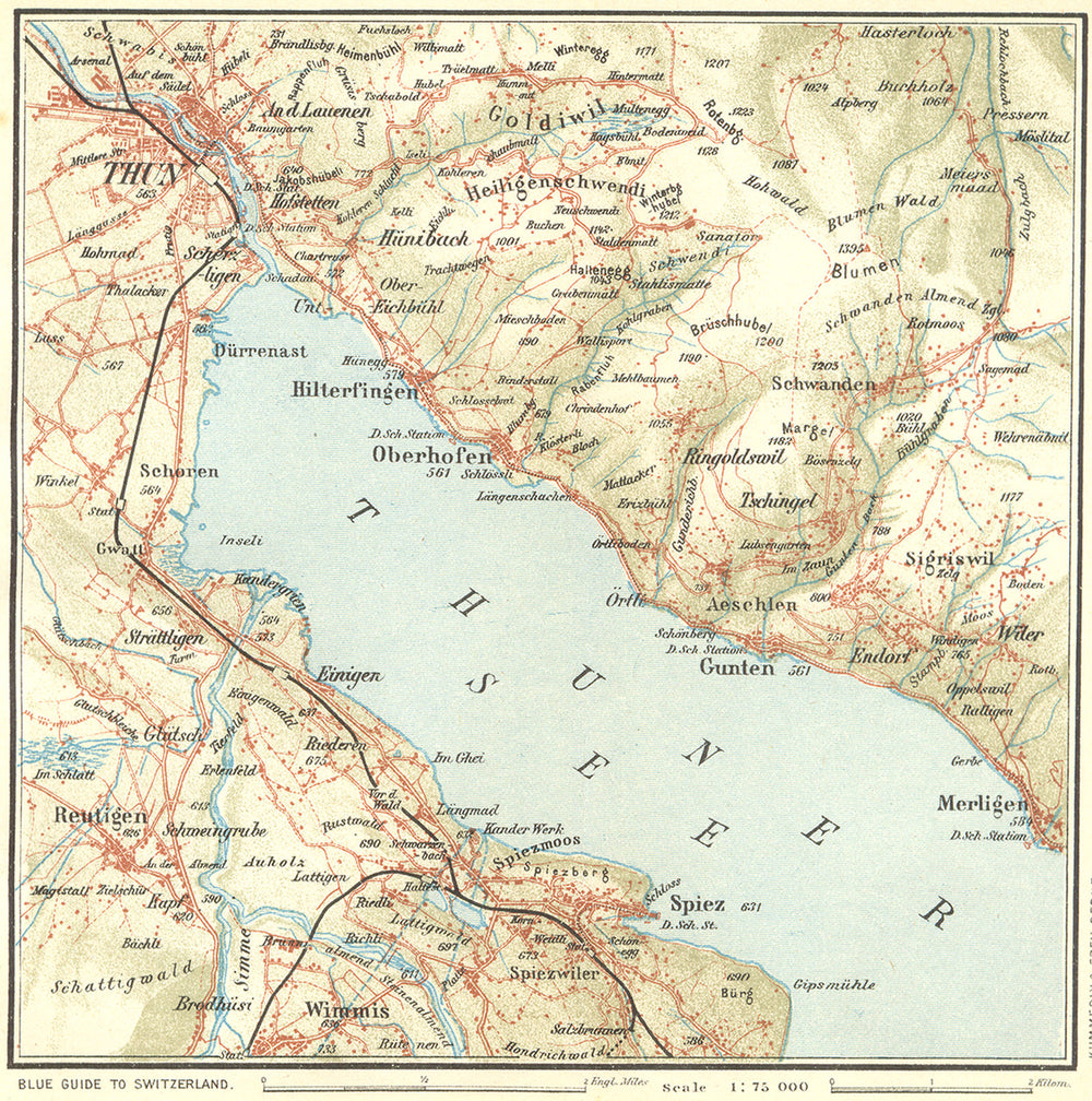 SWITZERLAND. Environs of Thun 1923 old antique vintage map plan chart