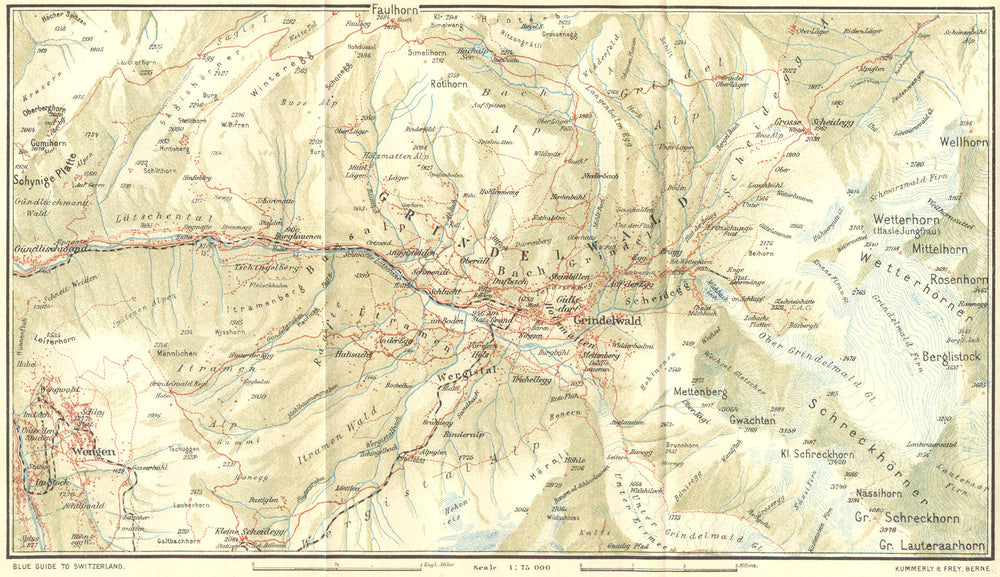 SWITZERLAND. Environs of Grindelwald 1923 old antique vintage map plan chart