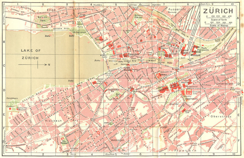 SWITZERLAND. Zurich 1923 old antique vintage map plan chart